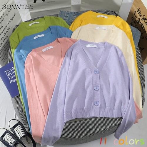 Sweaters Women Clothing Lady Teens V-Neck Cardigans Spring Cropped 11 Colors Single Breasted Ins Simple Soft Sweet Pure Fashion