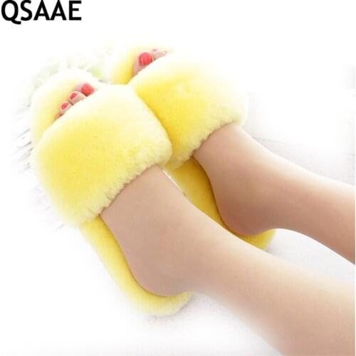 2019 Natural Sheepskin Winter Warm Fur Slippers Women Home Shoes Men Indoor Slipper Luxury Unisex Furry Slippers Big Size AWM136