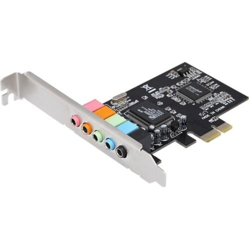 PCI-E Express Card 5.1 Sound 5 Port Sound Card Stereo Surround Sound Card for Desktop Black