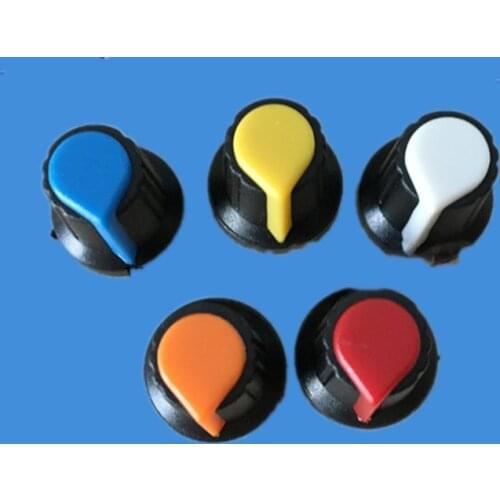 25PCS/lot WH148 potentiometer knob cap(copper core) 15X17mm 6mm Shaft Hole AG2 Yellow Orange Blue White Red 5value*5PCS=25PCS