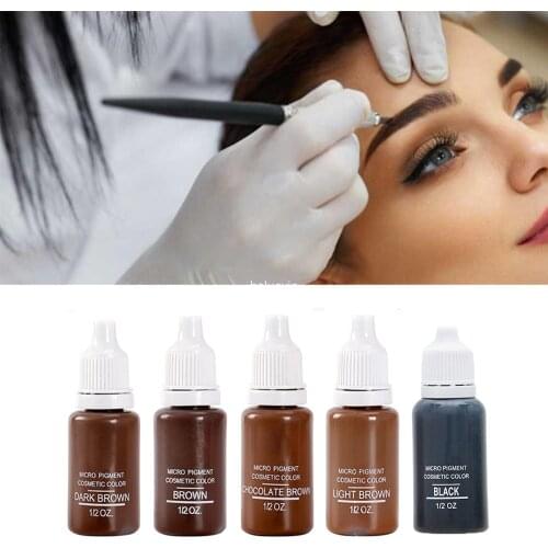 5 pcs / Lot Permanent Eyebrow Lip Eyelash Makeup Pigment 1/2OZ 15ML Tattoo Ink Set Micro Pigment Cosmetic Color Tattoo Supplies