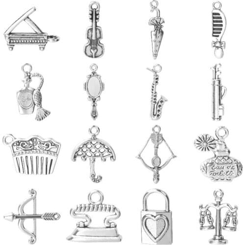 5Pcs Musical Instrument Piano Violin Saxophone Charms Handcraft Mirror Perfume Cupid Arrow Pendant Women Necklaces Jewelry