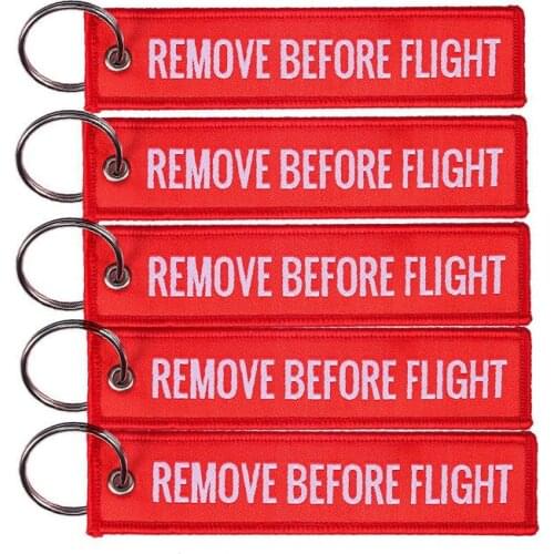 5Pcs/Pack Remove Before Flight Keychain Chaveiro Embroidery Key Ring Aviation OEM Key Chains Jewelry Luggage Tag Car Key Rings