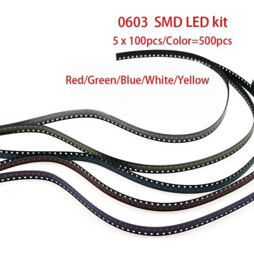 5 x 100pcs/Color=500pcs New 0603 Red/Green/Blue/White/Yellow SMD LED kit