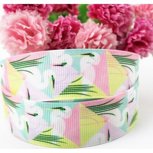 9mm/16mm/22mm/25mm/38mm/75mm Geometry&flamingo print grosgrain ribbon 10/25/50yards DIY gift wrap sewing wedding decor ribbon