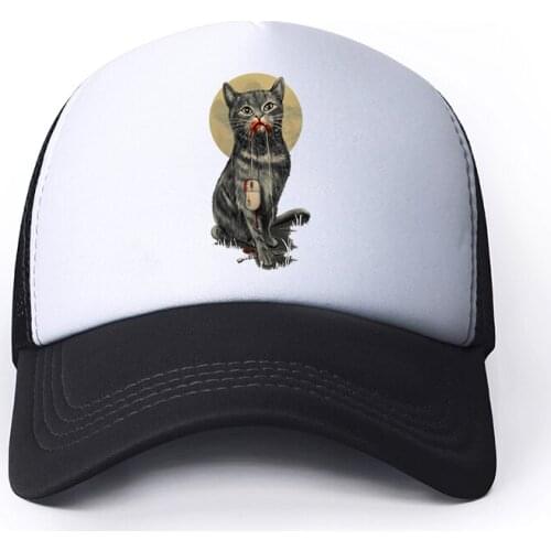 90s Japanese Anime Cat Casual Plain Mesh Baseball Cap Adjustable Snapback Hats for Women Men Hip Hop Trucker Cap