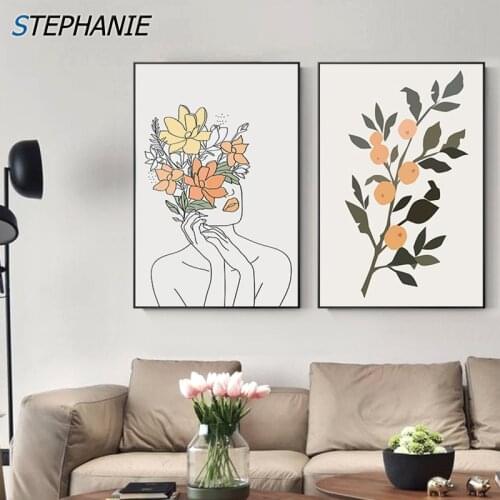 Abstract Lady Line Drawing Picture Nordic Girl Women Canvas Painting Colorful Wall Art Figure Posters Print for Living Room Deco