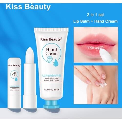Lip Balm Hand Cream Set Moisturize Nourish Lipstick Anti-crack Lip Wrinkle Anti-dry Natural Lasting Lip Gloss Hand Cream TSLM1