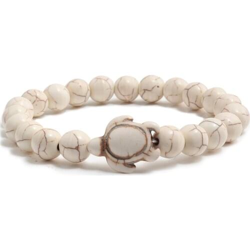 Simple Mini Tortoise Bracelets For Couple Supernatural Color Turquoises Beads Matte Black Stone Hand Chains Wristband Bangle Men