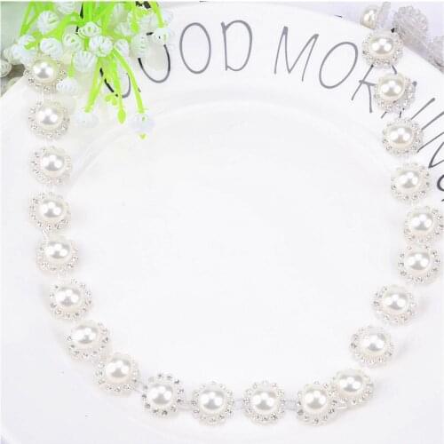1.5Cm Width Round Flower Rhinestone Chain Clear Pearls Crystal Diy Hair Dress Decorate Collar Garment Sewing Accessory 1 Yard