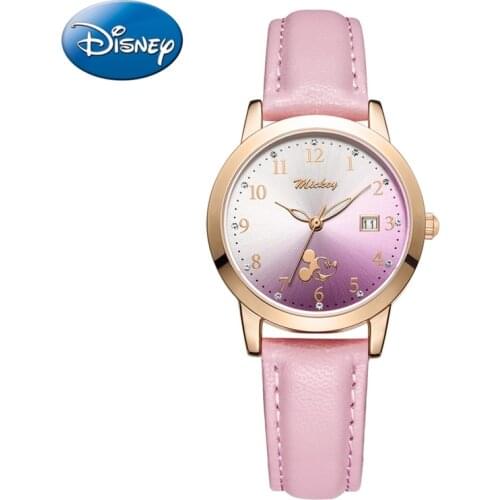 Lady Gradient Color Fashion Watch For Girl Leather Band Wristwatches Student Clock Young Woman Time Calendar Mickey Mouse Hour