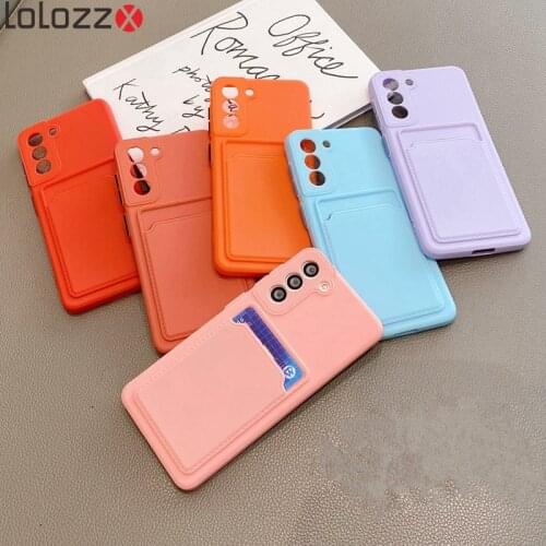 Card Slot Holder Square Silicone Phone Case For Samsung Galaxy S21 Ultra S20 Plus S10 Lite S20FE Note 20 10Pro J7 J2 Prime Cover