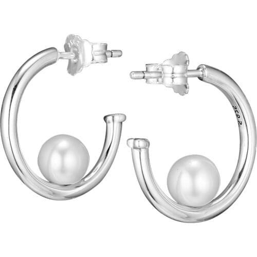 CKK Contemporary Pearls Hoop Earrings 925 Sterling Silver Earrings Original Jewelry Making For Women Anniversary Gift