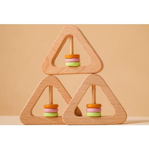 Babay Wooden Rattle Toy Triangle Handle Stroller Teething Teether Toys Musical Montessori Early Educational Toy