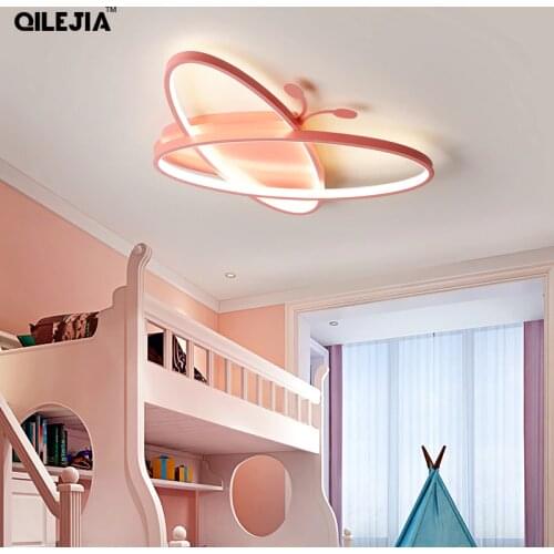 Blue Pink Cartoon Butterfly Childrens Lamps Modern Led Chandelier Lights For Kids Room Bedroom Home Lighting Luminaire Fixtures