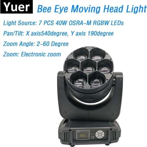 Bee Eye Moving Head Lights 7X40W RGBW 4IN1 LED Lyre Moving Head Lights Perfect For Stage Theater Party Christmas Decorations