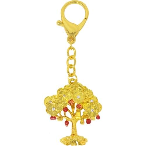 Feng Shui Golden Fortune Wealth Coins Money Tree Keychain W4419