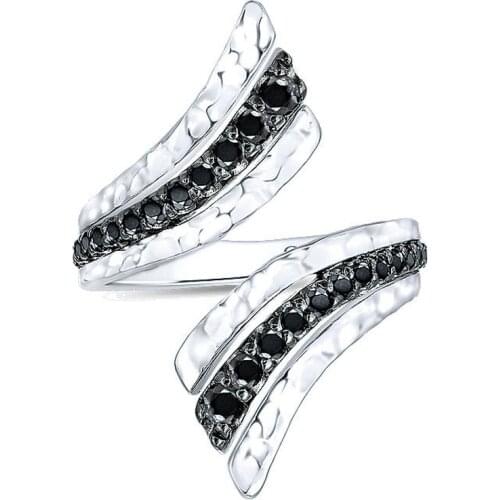 Gabriel 925 Silver color Hammered three layers Party ring Black and white Spinel Open Size Finger Ring Jewelry New Hot