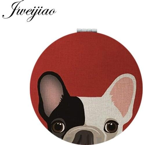 Youhaken Dog Photo Makeup Mirror Mini Folding 1X/2X Magnifying Portable Animal Art Photo Round Hand Compact Mirrors