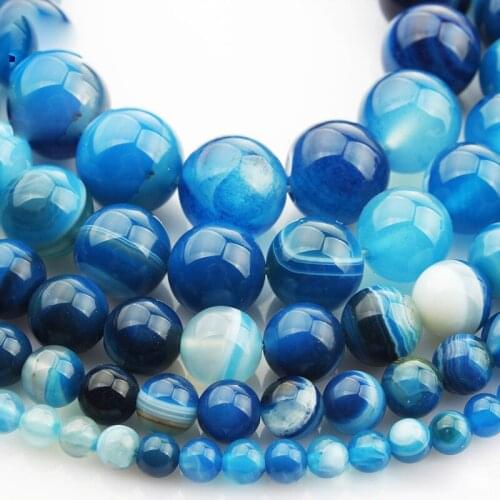 15"(38cm) Strand Round Natural Blue Lace Agate Stone Rocks 4mm 6mm 8mm 10mm 12mm Gemstone Beads for Bracelet Jewelry Making