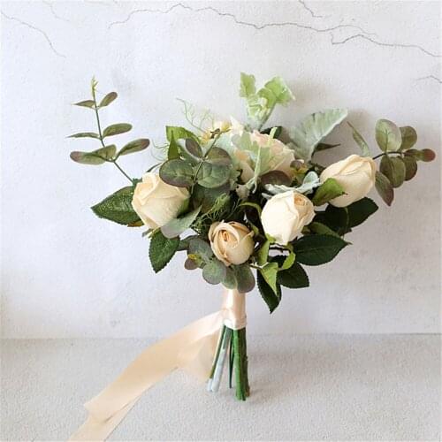 SESTHFAR Peonies Rose Summer Wedding Bouquets Elegant Boho Eucalyptus Bridal Bouquet With Peony Green Bridesmaid Bouquet Flowers