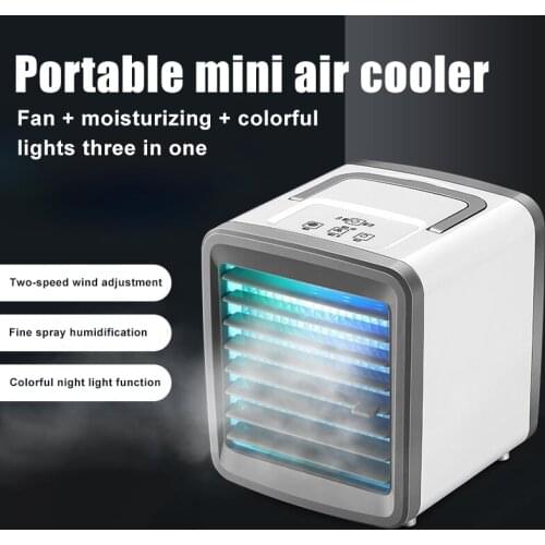 Mini Air Conditioner with 7 Colors Night Light Portable USB Desktop Air Cooling Humidifier for Office Bed 300ML Tank JA55
