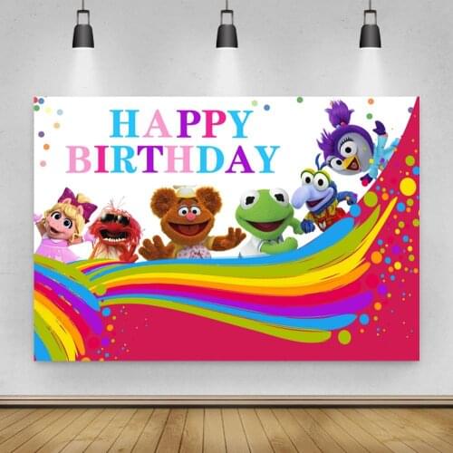 Cartoon Happy Animals Charming Color Background Girl Birthday Party Decoration Photography Studio 3D Digital Backdrop Cloth
