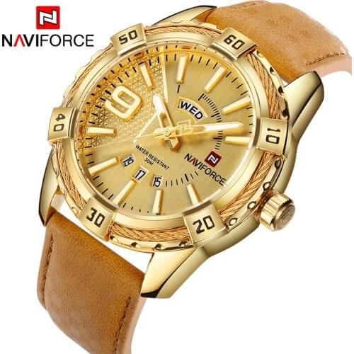 Watches Men NAVIFORCE Brand Men Leather Gold Watch Mens Quartz Date Clock Man Sports Waterproof Wrist Watches relogio masculino