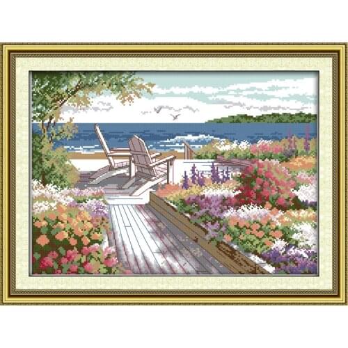 Seaside Landscapes Scenery Counted Cross-Stitching 11CT Printed 14CT Handmade Set Cross-stitch Kits Embroidery Needlework