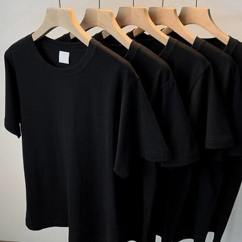 News Popular T-Shirt Cotton Solid Loose Big Size White Black Womens Wear Short Sleeve Summer Female Tops Unisex Base Coat