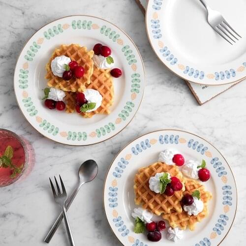 New Style Korean Ins Gold Foil Leaf Tableware 8-Inch Ceramic Household Western Dessert Plate Breakfast Plate Steak Plate