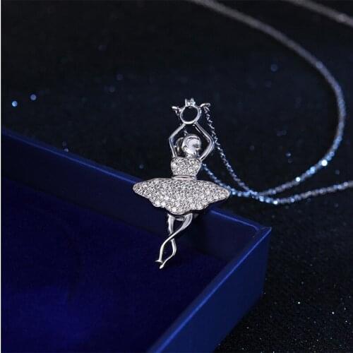Copper Zircon Dancing Girl Necklace Silver Color Chain Fashion Jewelry Women Gift Korea