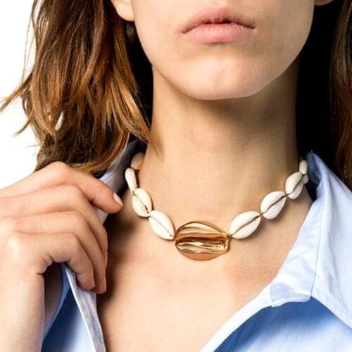 Boho natural gold color shell necklace handmade friendship punk crystal necklace kolye collier femme bohemian choker jewelry