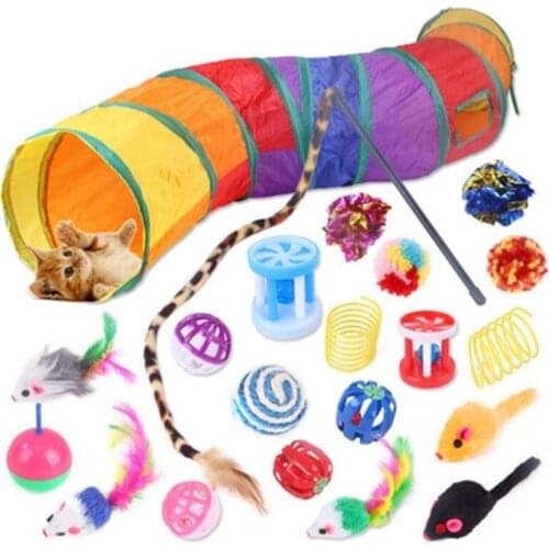 Practical Cat Toys Kitten Toys Assortments, Collapsible Cat Tunnel, Interactive Cat Feather Toy Fluffy Mouse Crinkle Balls Toys
