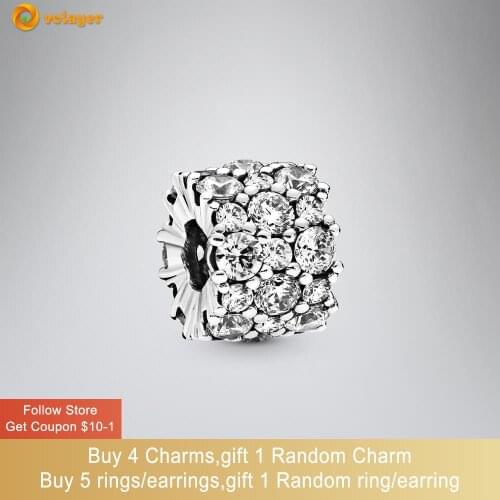 Volayer 925 Sterling Silver Beads Clear Sparkle Charms fit Original Pandora Bracelets for Women Jewelry Making Birthday Gift