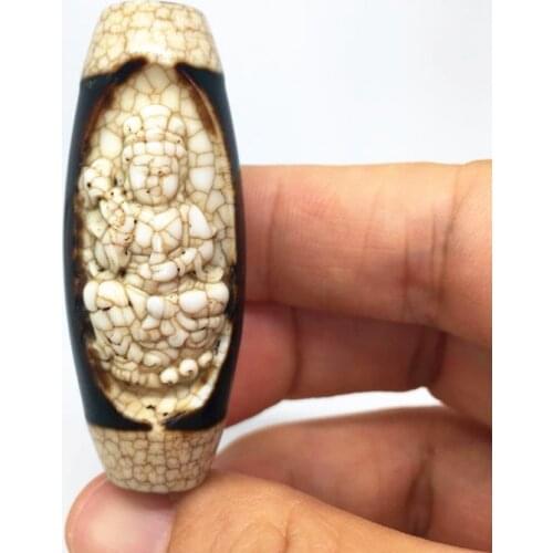 Rare Old Tibet Natural Agate pray Dzi Bead Mahakala buddha statue Amulet pendant