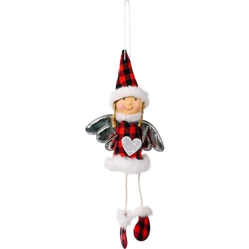 Christmas Pendant Plaid Cartoon Girl Shaped Hanging Ornament Decorative Artware for Home Shops Room Bedroom