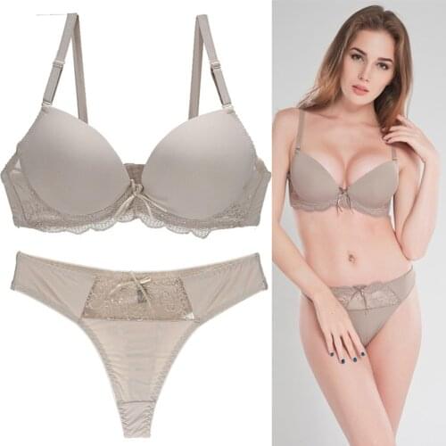 Push Up Lace Bra Set Underwear Women Set Adjusted Straps Bra for Female Sexy Thong Set 32 34 36 38 40 42 44 A B C D E Cup
