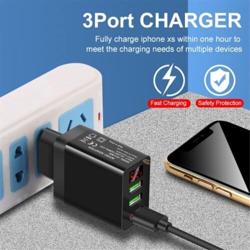 3 USB Phone Charger Quick Charge QC3.0 Fast Charging LED Display EU/US/US Plug Wall Charger Mobile Phone Charger Travel