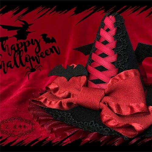 Japan Gothic Lolita Retro Devil Bat Wings Witch Hat Cosplay Halloween Womens Top hat Hairpin Princess Tea Party Cap Headdress