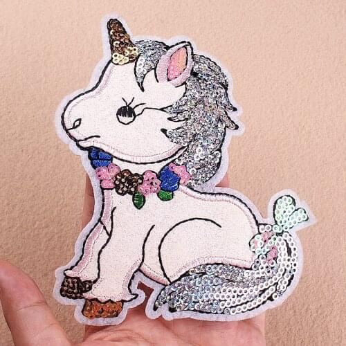 Cute Sequins Unicorn Size:14x12cm Patch For Clothing Iron On Embroidered For Clothes Appliques DIY T-shirt Apparel Accessories