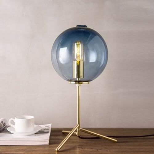 Nordic modern minimalist table lamps for living room white glass ball table light iron tripod milky round ball desk lamp Reading