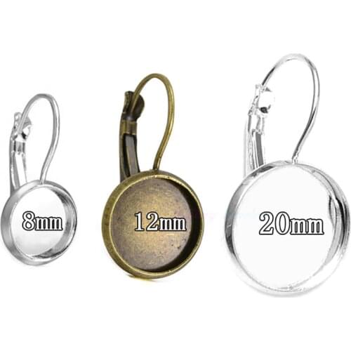 100pcs 8mm-25mm Cameo Glass Cabochon DIY Bronze Silver Plated Brass Earring Hooks Blanks Bezels French Lever Earring Base Backs