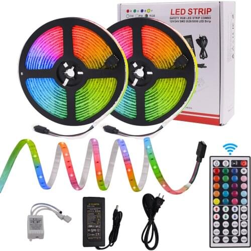 5050 RGB LED Strip Light Set Waterproof 30 LEDs/m Flexible Tape LED Light Lamp With 44key Remote + DC 12V Power Supply