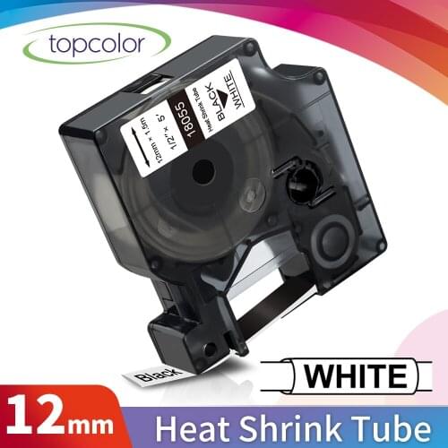 Topcolor 12mm Industrial Label Tape Replace Dymo Tape Heat Shrink Tube 18055 1/2" Black on White for Dymo Rhino 4200 5200 6000