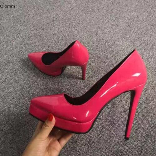 Olomm New Fashion Women Platform Pumps Sexy Thin High Heels Pumps Pointed Toe Gorgeous Fuchsia Party Shoes Women US Size 5-15
