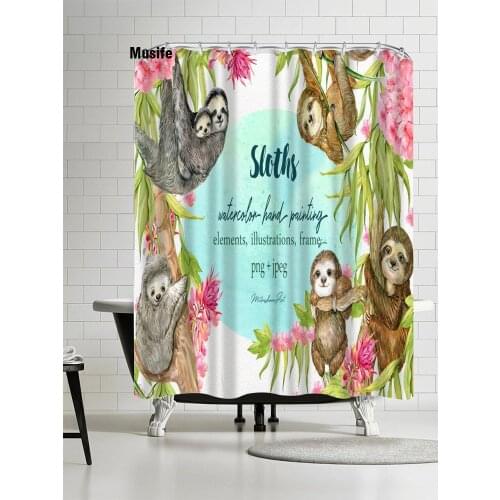 Musife Custom High Quality Sloth Shower Curtain Waterproof Bathroom Polyester Fabric Bathroom Curtain
