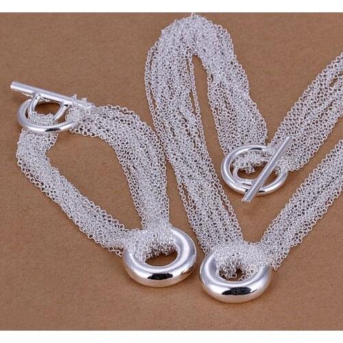 Hot selling 925 jewelry silver plated jewelry set fashion jewelry set Net O Necklae&Bracelet Jewelry Set SMTS098