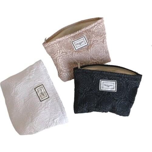 Women Zipper Cosmetic Bag Cases for Make Up Travel Large Rose & Letter Print Clutch Toiletry Bag Organizer Beauty Case