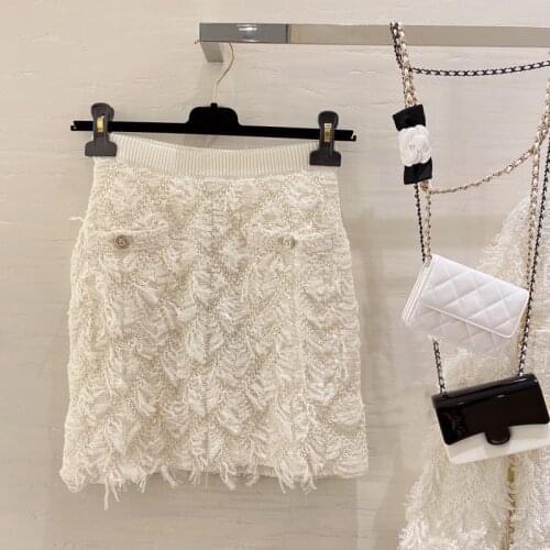 Korean Fashion White Skirts Womens 2021 Autumn Elegant Vintage High Waist Tassel Mini Skirt Runway Designers Saia Feminina